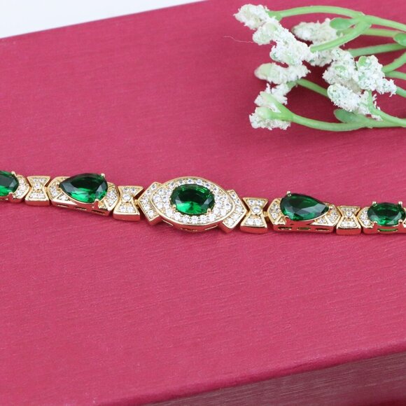 Rose Gold Bracelet with Green Stones, XPBL0678 - Picture 11 of 12